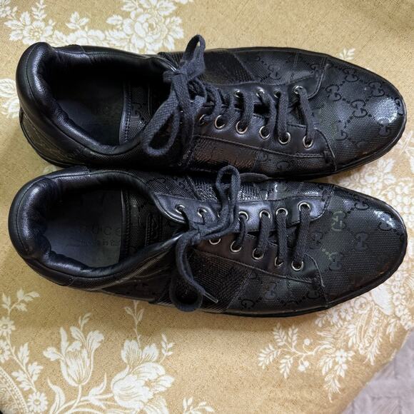 Gucci Men’s GG Guccissima Low Sneakers SKU 227988 Black Size 9 - Picture 6 of 11